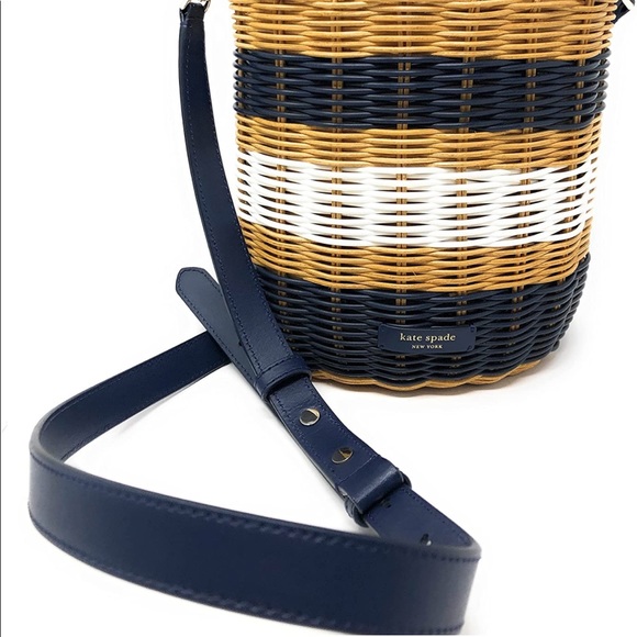 New Kate Spade buoy medium tricolor wicker drawstring bucket bag - Picture 7 of 11